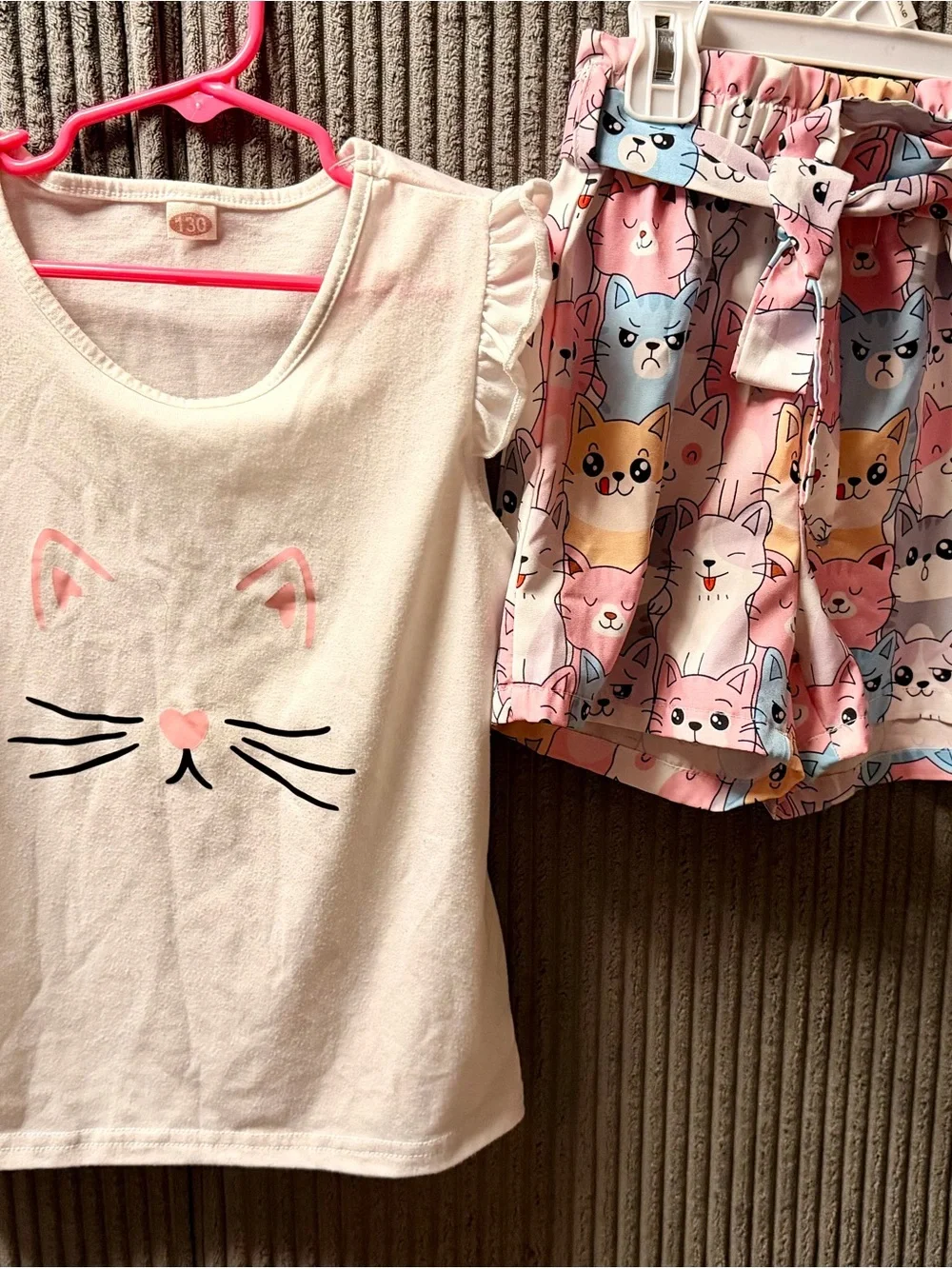 Kids Cat Face Pajama Set - Pink & Cream